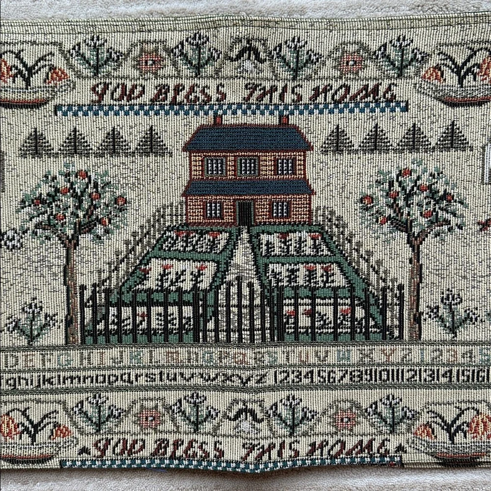 Set of 2 Vintage Style Handwoven Country Sampler Tapestry Place Mats Cottagecore